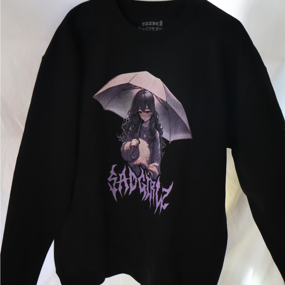 Black and Purple Crewneck Sweater with Gothic Graphic